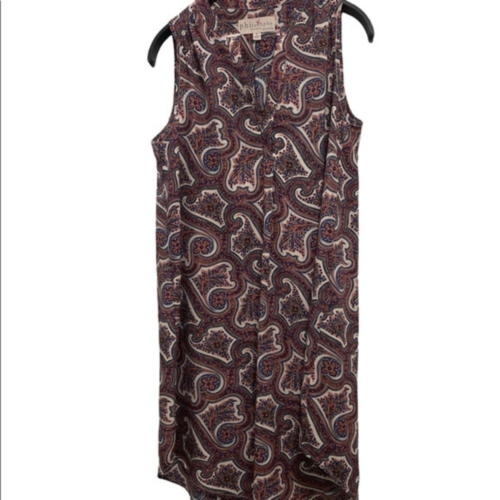 Philosophy Paisley V Neck print pink blue sleeveless casual dress Sz small